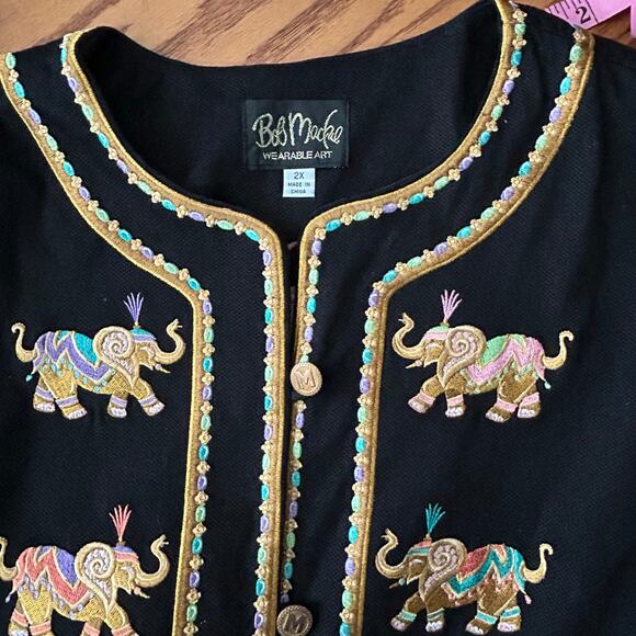 Designer Bob Mackie Wearable Art Embroidered Elephant Jacket 2X Black - Picture 7 of 7